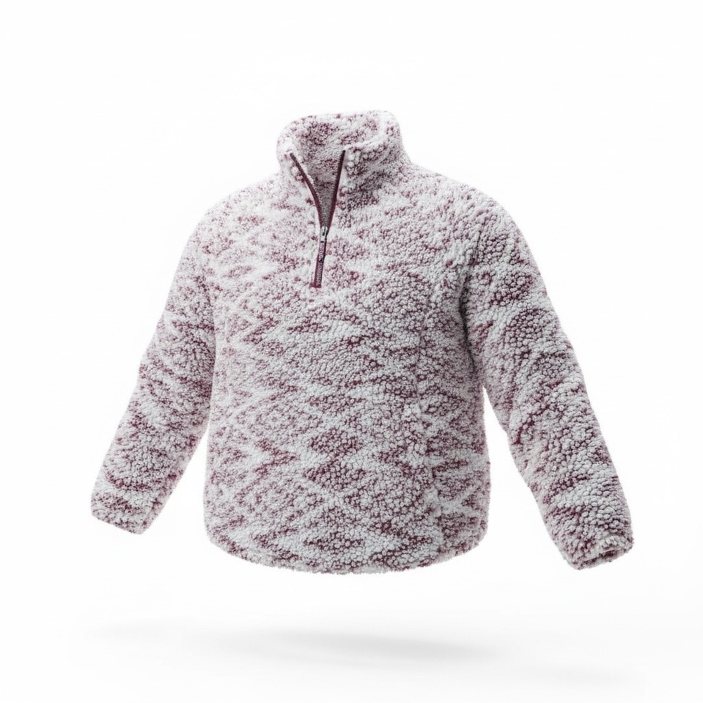 Cozy‎ Sherpa Ikat Burgundy XXL 1/4 Zip Pullover Sweatshirt Cozy Casual Southwest